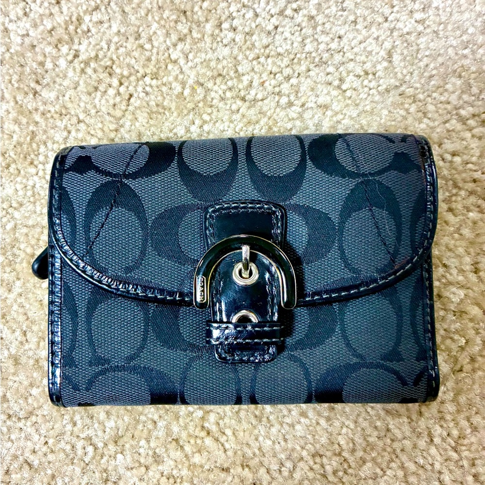 Classic Coach black fabric trifold wallet